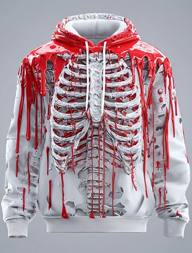  Муж. 3D Скелет Толстовка Панк преувеличены Готика На каждый день Длинный рукав Вырез под горло Капюшон Для клуба Уличная одежда Небесно-голубой Красный Синий Лиловый Оранжевый Кулиска Осень Зима