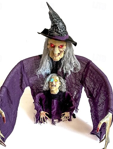  Nuovo arrivo di Halloween, set di statuine di streghe genitori e figli con spina di terra e piccola strega luminosa per la decorazione dell'atmosfera del giardino
