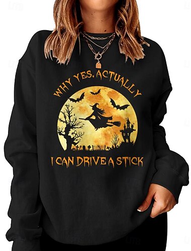  Halloween Kvinners Pullover Sweatshirt Hexe Grafisk Bokstav Motedesign Casual Langermet Rund Hals Regelmessige Topper Gate Dagligbruk Casual Trykk Svart Rød Lilla Grønn Høst Vinter