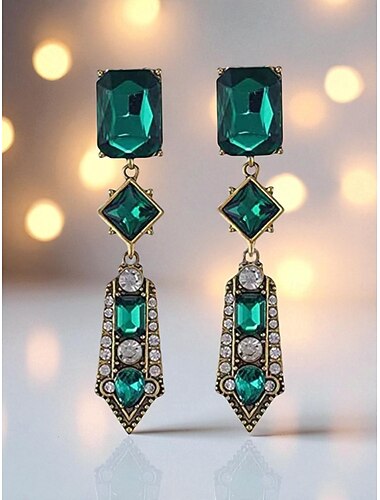  Pendientes colgantes de cristal verde Art Déco para mujer: joyas vintage de los años 20 para fiestas Gatsby y eventos nocturnos retro.