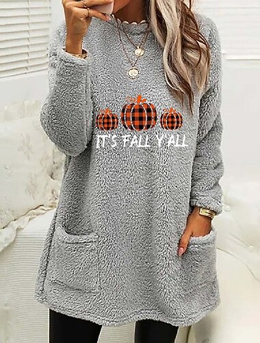  Halloween Kvinners Pullover Sweatshirt Varm Aktiv Klassisk Lange Ermer Rund Hals Lange Topper Hvit Rosa Blå Grå Vår Høst Vinter Vår Høst Vinter Sommer