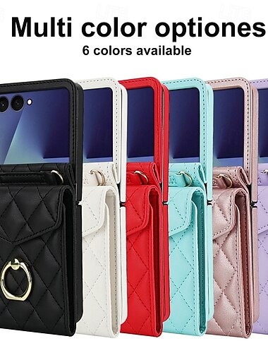  puhelin Etui Käyttötarkoitus Samsung Galaxy Z-kääntö 7 Z Flip 6 Z Flip 5 Z Flip 4 Takakuori rannehihnalla Korttipaikka Sormussolki Retro TPU PU-nahka