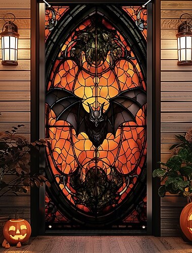  Halloween Дверная крышка Наружные баннеры Тыква Летучая мышь 3D Галлюциногены Вечеринка На открытом воздухе Фоны для съемки Входная дверь Стена крыльца Украшения Стена Дверь Фон
