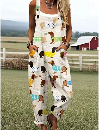  בגדי ריקוד נשים Rompers פעיל גראפי ללא שרוולים כפתורים חופשה רחוב מונח בצורה רפויה לבן ורוד מסמיק חום בהיר קיץ