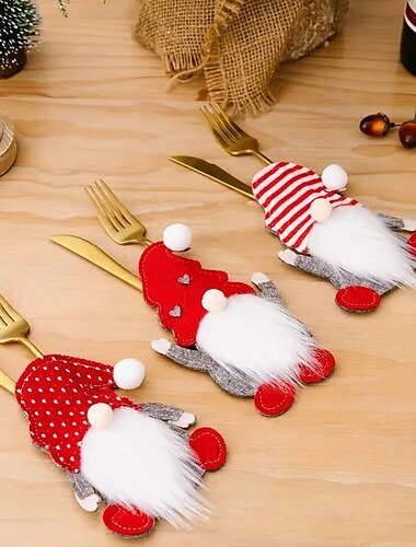  3/6 stk. julebestikkholdere, bestikkgaffel, skje og kniv oppbevaringsposer, premium serviseholder til juleborddekorasjon
