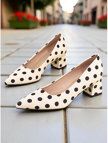  Dames pumps met lage blokhak en stippen - Franse retroschoenen uit de jaren 50 voor op kantoor, casual uitjes en stadswandelingen