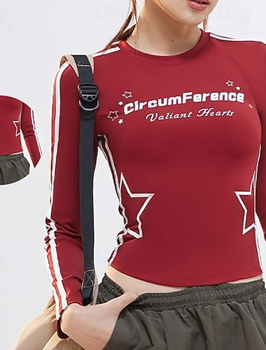  Dame Sportgenser Yoga topp Crew-hals Myk Langermet sport Bokstaver Topper Til Treningsstudio Løp Trening Sportsklær