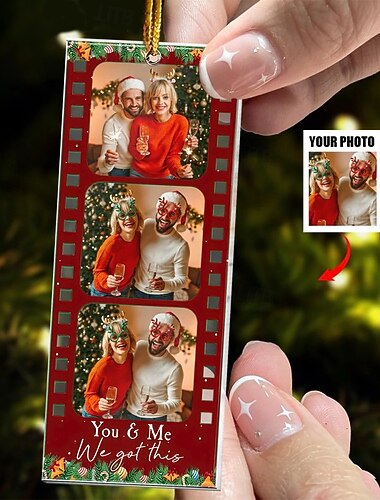  Adornos navideños con foto personalizada, tira de película personalizada, fotomatón acrílico 2D, idea de regalo navideño para familia/pareja, adornos para árbol de Navidad, decoración, colgante