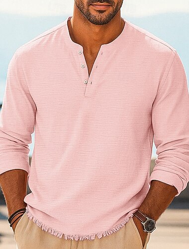  Pánské Tričko Henley Trička Top Henley Lněné tričko Dlouhý rukáv Pevná barva Bez vzoru Jednobarevné Módní Designové Na běžné nošení Barevné bloky Knoflíky Henley Venkovní Ležérní Denní Léto Jaro Cel