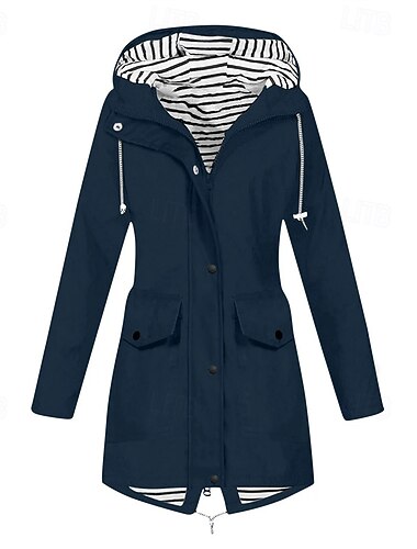  Dámské Neformální bunda Nepromokavé bundy a pláště do deště Voděodolný Větruvzdorné Zip Kapsy Módní Venkovní Bez vzoru Jdeme ven Víkend Zip Standardní Kapuce Běžný Dlouhý rukáv Svrchní oděvy Bíl