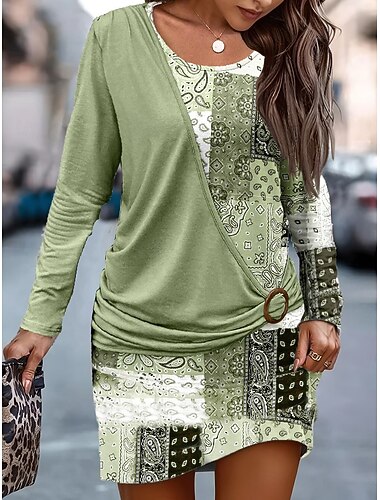  Női Mini ruha Hüvelyruha Köntösruha Bandázs ruha Buli Alkalmi koktél Előírásos Esküvő Parti Normál Hosszú ujj Terített nyak Rubin Medence Lóhere Khakizöld Tavasz Ősz Tél