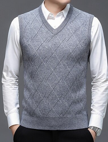  Homme Pull Pull Gilet Côtelé Tricoter Hauts Réguliers Tricoté Coupe ajustée Géométrique Col en V Tricots Contemporain Occasionnel Tenue quotidienne Vêtement Tenue Hiver Printemps & Automne Chameau