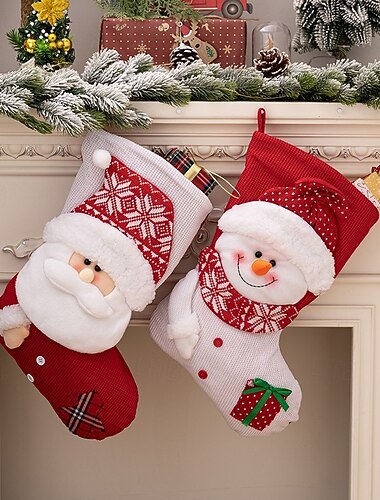  Bas de Noël de luxe tricoté Père Noël chaussette de vacances grand bonhomme de neige sac cadeau pour cadeaux de Noël maison cheminée fête festive décoration saisonnière accessoire