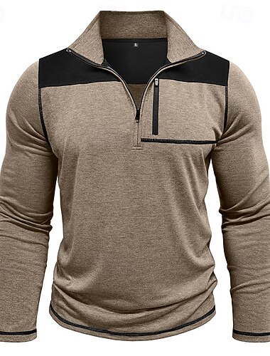  Homme Polo Polo quart de zip Tenue quotidienne Date Zip quart manche longue Mode Basique Bloc de Couleur Patchwork Fermeture éclair Printemps Automne Coupe régulière Vin Bleu Roi Vert Kaki Gris