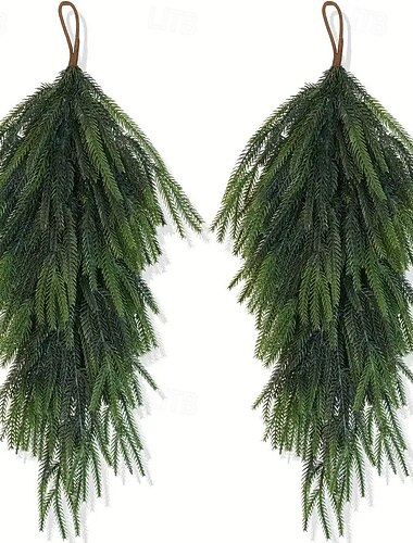  2 stk kunstige furusmykker av furu – 67 cm ekstra lange, realistiske, norfolkgrønne dråpeformede girlandere til innendørs bruk &utendørs juledekorasjon – perfekt for dører, bord, peiser og