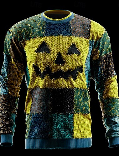  Halloween رجالي ألوان متناوبة كنزة صوفية تريكو كرونيك كاجوال عطلة مناسب للبس اليومي مهرجان بقع طباعة ثلاثية الأبعاد الدفء كم طويل الربيع الخريف الشتاء أصفر برتقالي