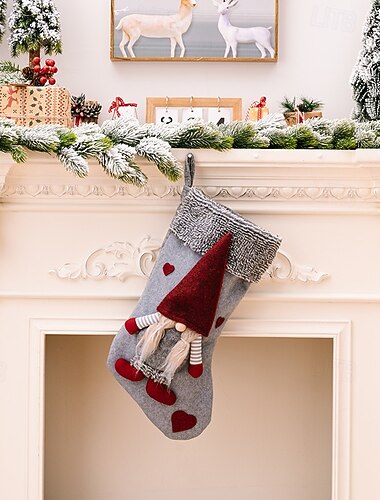  Julestrømpe nordisk skog julenissen og Rudolf-design høytidssokk til barn gavepose juledekorasjon hjem peis festlig fest sesongtilbehør