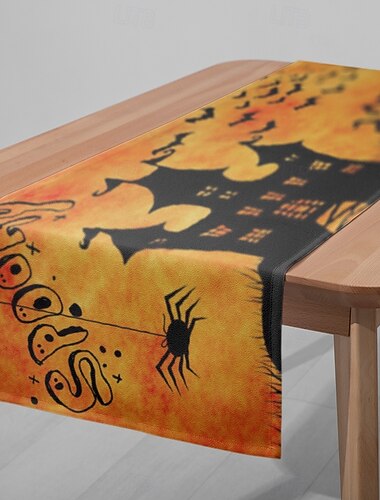  Halloween kasteel tafelloper - digitaal bedrukt rechthoekig tafelkleed 33x180cm, gotische banketdecoratie voor restaurant &feestdiner