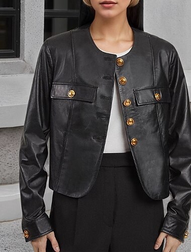  Γυναικεία Jeci Piele Casual Jacket Άνετο Τσέπη Κουμπιά Μοντέρνα Σκέτο Εξόδου Σαββατοκύριακο Μονόπετο Κανονικό Λαιμόκοψη Κανονικό Μακρυμάνικο Εξωτερικά ενδύματα Μαύρο Φθινόπωρο