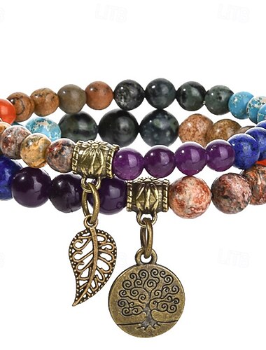  Per donna Bracciale di perline Stravagante Albero della vita Moda Stile Boho Pietra Gioielli braccialetto Arcobaleno Per Regalo Quotidiano Ferie