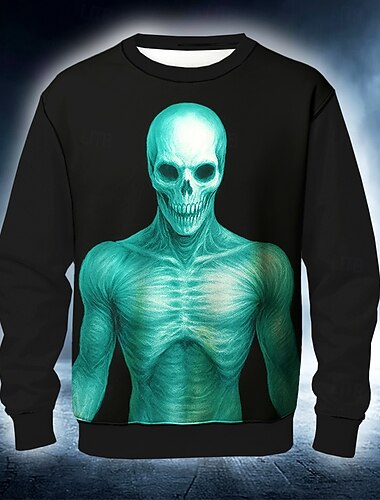  Halloween Per uomo La Morte Diavolo Mietitrice Felpa Punk Festa Manica Lunga Girocollo Vacanza Feste Rosso Blu Girocollo 3D Tutte le stagioni progettista