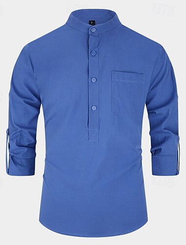 Per uomo Camicia Camicia con colletto alla coreana Camicia popover Camicia casual Nero Bianco Giallo Rosso Blu marino Manica Lunga Semplice Henley Quotidiano Uscire Tasca Frontale Abbigliamento
