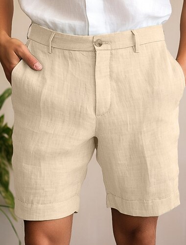  Per uomo Pantaloncini Pantaloncini di lino Pantaloncini eleganti Pantaloncini estivi Cerniera Bottoni Tasche Liscio Comfort Traspirante Esterno Giornaliero Per uscire Di tendenza Informale Nero Bianco