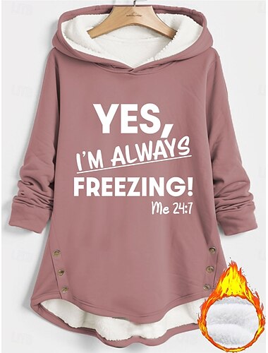  Per donna Felpa con cappuccio Grafico Lettera Caldo Casual Manica Lunga Con Cappuccio Top lunghi Streetwear Abbigliamento Quotidiano Bottoni Stampato Nero Rosa scuro Blu Grigio Autunno Inverno