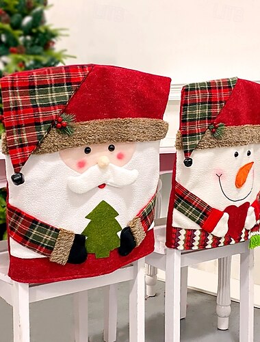  Funda para silla navideña, decoración navideña, gorro de peluche para silla, adorno de estilo europeo para el hogar, funda para taburete de comedor, accesorio festivo de temporada para fiestas