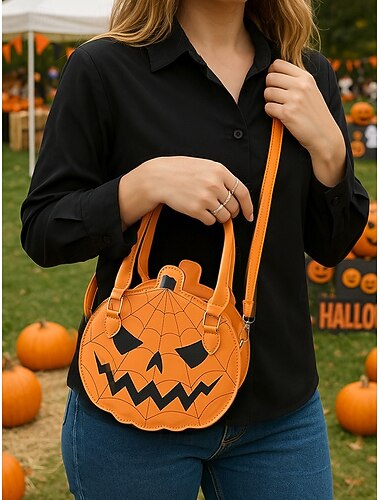  női halloweeni töklámpás kézitáska – aranyos töklámpás válltáska pókháló mintával, műbőr táska partira, cosplayre és ünnepi öltözékbe