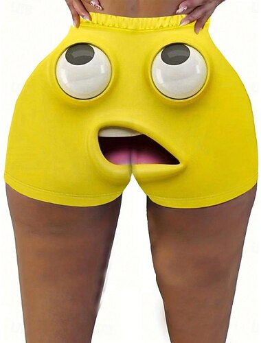  Per donna Chinos Shorts Moda Streetwear Essenziale Corto Vita Alta Personaggio Fascia Elastica Stampa Comodo Morbido Confortevole Alta elasticità All'aperto Yoga Streetwear Giallo Estate Primavera