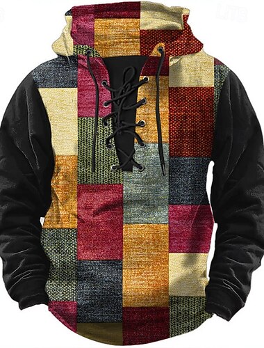  Per uomo Geometrico Felpe con cappuccio Moda Cool Manica Lunga Con Cappuccio Nero Blu Coulisse Patchwork Autunno Inverno progettista