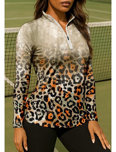  Naisten Leopardi Kaltevuus Pusero Urheilupaita Poolopaita Tennispaita Pitkähihainen Vetoketju Kukka-aihe UPF50+ UV-vastustuskykyinen Erittäin elastinen Kosteuden siirtävä Hengittävä Tennis Golf