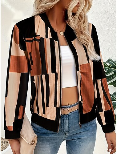  Per donna Giacca Casual Caldo Asciugatura Rapida Cerniera Tasca Blocco di colore Moda Quotidiano Astratto Vacanza Casuale Quotidiano Regolare colletto da baseball Vestibilità regolare Manica Lunga