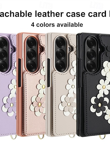  puhelin Etui Käyttötarkoitus Samsung Galaxy Z-taitto 7 Z Taita 6 Z Fold 5 Z Fold 4 Lompakkokorttikotelo Läppäkotelo Tuella Lanyardin kanssa Iskunkestävä Retro Kukka TPU PC PU-nahka