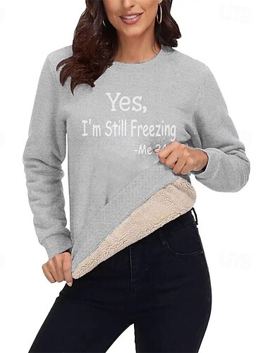  Dámské Pullover Mikiny Písmeno Šik ven Na běžné nošení Sherpa Fleece Dlouhý rukáv Tričkový Běžné topy ulice Jdeme ven Tisk Černá Žlutá Světlá růžová Rubínově červená Vodní modrá Zima