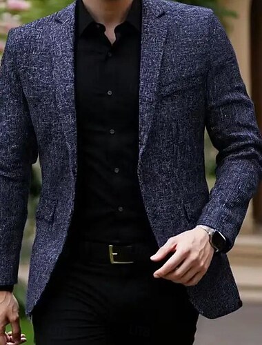  Herren Blazerjacke Notch-Kragen Mode Einfarbig Blazer Dunkelblau Schmale Passform Einreihig Zwei-Knöpfe