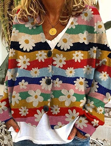  Γυναικεία Παλτό Casual Jacket Διατηρείτε Ζεστό Άνετο Στάμπα Μοντέρνα Καθημερινό Φλοράλ Εξόδου Σαββατοκύριακο Μονόπετο Κανονικό Λαιμόκοψη V Κανονικό Μακρυμάνικο Εξωτερικά ενδύματα