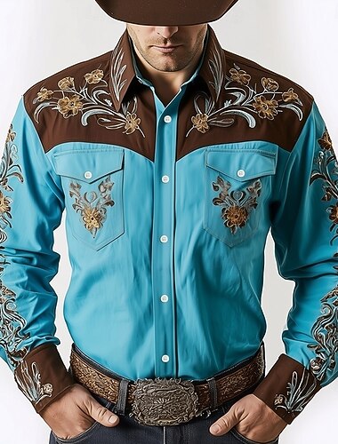  Per uomo Stampa Floreale Etnico Fiori Camicia Camicia Western Camicia da cowboy Manica Lunga Vintage Retrò All'aperto Casuale Abbigliamento da lavoro Primavera Autunno Collo ripiegato Due tasche