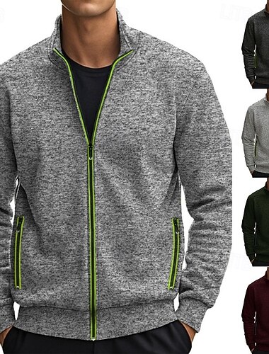 Per uomo Maglia Felpa in pile Felpa con zip intera Verde militare Borgogna Grigio chiaro Grigio scuro Colletto Mao Semplice Cerniera Sport & Outdoor Casuale Quotidiano Streetwear Cool Abbigliamento