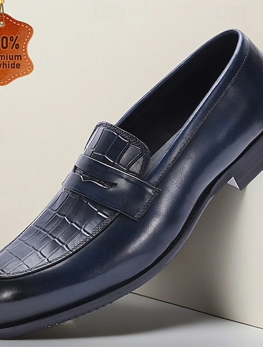  mocassini da uomo con stampa coccodrillo blu navy – eleganti scarpe slip-on in pelle per lavoro, viaggi e abbigliamento casual da lavoro