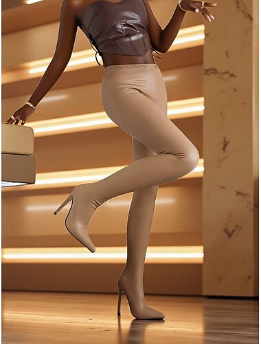  Botas femininas de salto alto e cano alto - ajuste elástico em couro sintético, bico fino, salto agulha, botas sensuais acima do joelho para mulheres, ideais para festas urbanas
