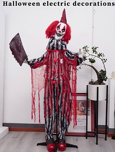  Φιγούρα κλόουν για το Halloween που κρατάει μαχαίρι χασάπη, στοιχειωμένο σπίτι, μυστικό δωμάτιο, ηλεκτρικός αισθητήρας, διακοσμητικό σκηνικό