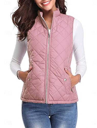  Mujer Chaleco Calle Casual Casual Diario Otoño Invierno Abrigo Ajuste regular Contemporáneo Elegante Casual Chaquetas Sin Mangas Color sólido Con bolsillos Bleu Ciel Granate Mar azul