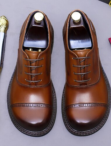 Herenschoenen van echt leer met een kapneus - eerste laag koeienhuid, formele veterschoenen, klassieke zakelijke schoenen voor kantoor, bruiloften en professionele kleding