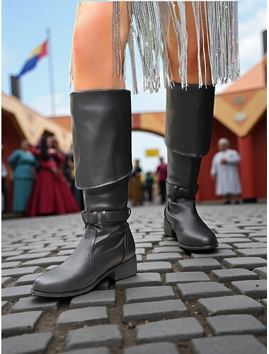 dames overknee laarzen met omvouwbare schacht, retro casual stijl, veelzijdig design voor dagelijkse stedelijke mode