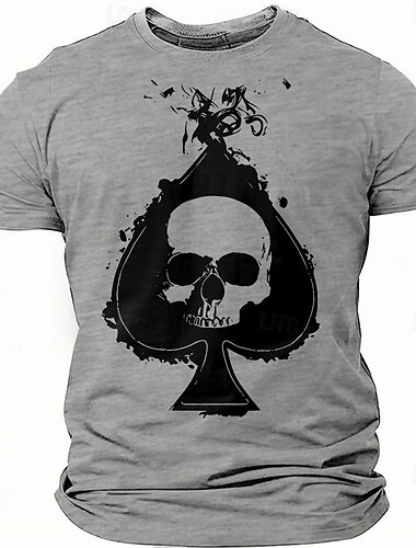  Per uomo Teschio Poker Maglietta 100% Cotone Manica Corta Grafico Camicia Erica grigia Rosso Verde militare Maglietta comoda Vacanza Streetwear Abbigliamento di stilista