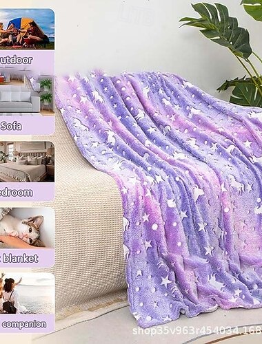  Manta de felpa que brilla en la oscuridad Manta de unicornio para bebés Manta de aire acondicionado para todas las estaciones Suave manta de peluche para oficina o hogar