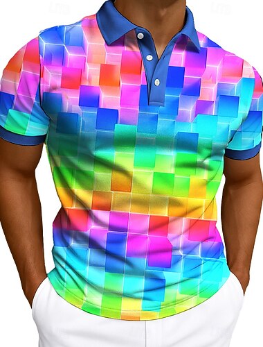  Voor heren Raster- / geruite patronen Polo Sport Poloshirts Korte mouw Poloshirt Overhemden met kraag Casual Sportkleding Knop Zomer Blozend Roze Rood