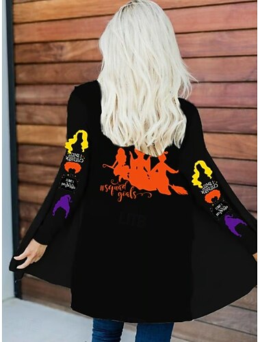  Halloween Női Kabát Könnyű Kényelmes Koponya Nyomat Nyitott Elejű Vintage Művészi Hétköznapi Koponya Hétköznapi Hosszú Gallér nélküli Laza Illeszkedés Hosszú Ujjú Külsőruha Fekete Fehér Piros Tavasz